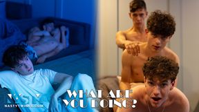 NastyTwinks - What Are You Doing? - Jayden Catches Zayne and Benvi Fucking Around Watching a Movie - Raw Fucking, Train, CAUGHT