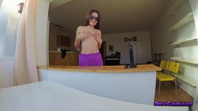 Sunbathed pantyhose masturbation by a skinny girl