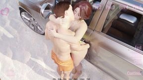 Busty step aunt gives a public beach blowjob to her big cocked step nephew