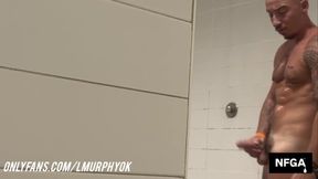 Soccer player strokes in public showers, gets rock-hard, and boinks me rock hard