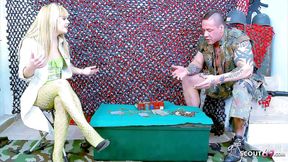 Sexy skinny teen jakeline gets fucked by soldier after playing poker