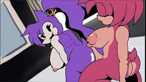 Two succubuses, NeedIe and Shantae, seduce Amy Rose for a night of unbridled lust and orgiastic pleasure.'