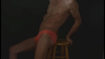 Part 2 - Down In the Dark - Groin Stretching on the Stool with Dark Background and Bright Briefs - with the light off