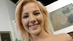 ”Petite blonde pornstar Bella Rose gives a sexy handjob in POV”