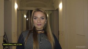 Blonde babe looks like a bond girl comes to porn casting
