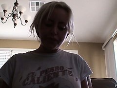 Blonde Savannah Gold has a quick meal and drink and goes outside