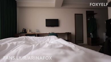 Foxy redhead stepmom sucks a huge cock in the hotel till he cums down her throat