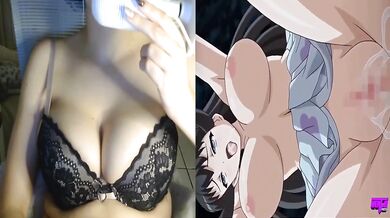 Busty beauty gets pounded by huge cock while watching hentai cumshots