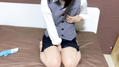 Masturbating in a office uniform.