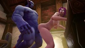 blue man with elf - warcraft porn parody