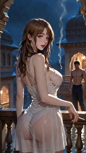 Rhea and neighbour's hot night in the rain