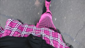 Monique in bimbo doll boots outdoors
