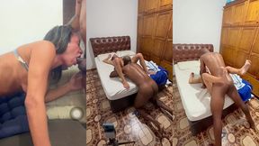negao dotado tirou a camisinha e gozou duas vezes dentro da hotwife depois o corno excitado ainda fodeu seu cuzinho