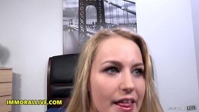 behind the scenes of petite scarlet sage’s hardcore casting – immoral live