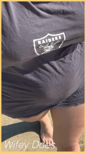 Wife walks around public beach fully nude