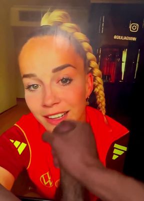 Football fan gets a solo jerk-off session with cumshots and facial
