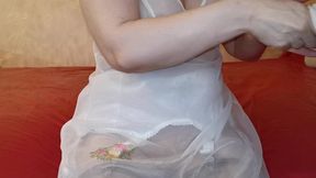 sensual evening sex in white nylon lingerie - mari latexa and simon latexa