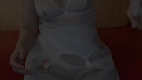 sensual evening sex in white nylon lingerie - mari latexa and simon latexa