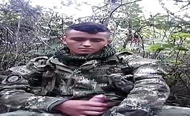 str8 colombian soldier masturbating in the woods