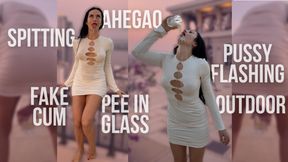 Outdoor Pussy Flashing, **** in the Glass, Spit, Ahegao, Fake Cum on my Tits & Body