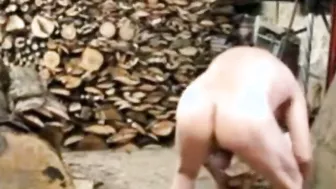 Mature Bear Jerks Off in Sawmill Workshop