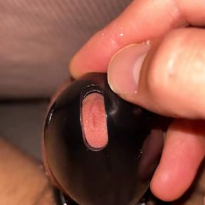 6 minutes playing with chastity cage without cumming