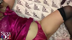 1637 - Satin Red Dress, Tanga, White Slut, Doggystyle, POV, Deepthroat, Rimming