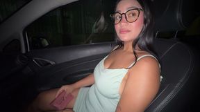 BBW brunette with big tits gives the Uber driver a creampie, pays the ride with her huge as. pov - mexican