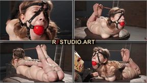 Little Agness - Bastinado with a Switch in Tight Hogtie and Harness BallGag (UHD 4K MP4)