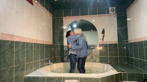 Wetlook in Denim Clothes! Kissing and Hot Touching!