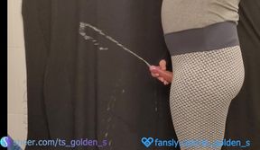 Squirted and destroyed ladyboy big dick piss and cumshot orgasm