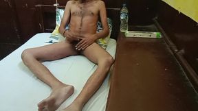 I am doing a handjob while sitting on the bed in the afternoon.