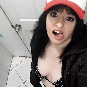 Horny trucker girl in bathroom