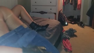Horny tinder milf pulls up her skirt after coming home from party