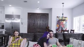 FAMILY WANK - Cute inked stepsister Val Steele rides dick before facial (Jessae Rosae)