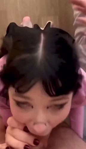 Goth chick gets a facial and cumshot after deepthroat facefuck