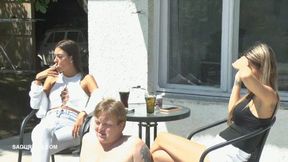 Tatjana and Natasa are smoking on the terrace wmv