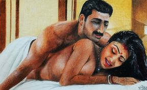 Erotic Art Or Drawing Of a Sexy Bengali Indian Woman having &quot;First Night&quot; Sex with husband