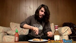 Shaggy straight dude shows his teenager ways while fucking off