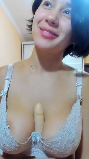 Myla_angel in White Bra Titfucks Big Dildo!