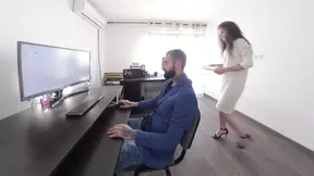 Skinniest couple gets fucked hard at workplace and facials each other