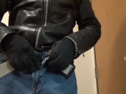Leather biker jerk off