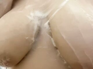 BBW Soapy natural boobs shower wash