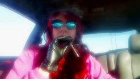 MRS. ROMAN CAR SMOKING A MORE 120 MENTHOL WITH LEATHER GLOVES