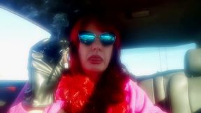 MRS. ROMAN CAR SMOKING A MORE 120 MENTHOL WITH LEATHER GLOVES