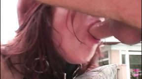 Sultry Redhead Squealing with Delight as Dudes Slam Her Face with Spunk.