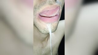 Spunk in my gullet, have fun with your spunk, and drink it, close-up, super-naughty gayboy, tongue, sloopy