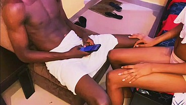 Alhaji spread petite slut legs open and stretched her tight cunt with his huge monster cock