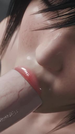 Yuffie Final Fantasy 7 Completely Nude Blowjob Service - Wet & Messy 4K 3D Animation