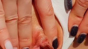 Naughty&#x1F608; stepsister jerks off and moans loudly outside &mdash;  intense pussy&#x270C; close-up